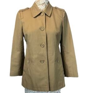 Ann Taylor Classic Short Trench Khaki Coat Epaulets, pleated back size 10 petite